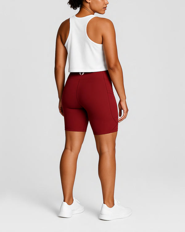 Dena Recycled Biker Shorts Met Zakken - Bordeaux Rood
