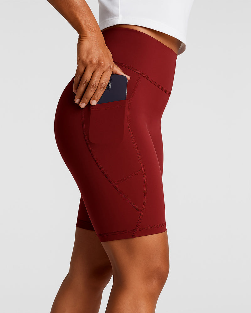 Dena Recycled Biker Shorts Met Zakken - Bordeaux Rood