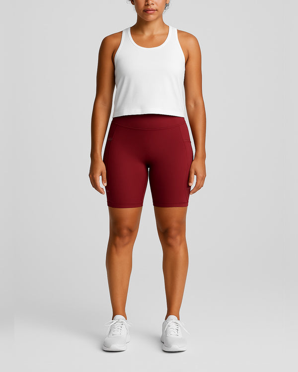 Dena Recycled Biker Shorts Met Zakken - Bordeaux Rood